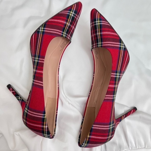 NEW J. Crew Elsie TARTAN Pumps Heels Red Holiday GINGHAM Tartan Plaid CHRISTMAS - Picture 12 of 15